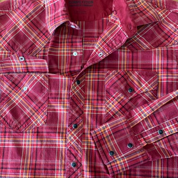 Wrangler 20X Competition Long Sleeve Western Snap Shirt Size L Red Plaid - Picture 5 of 11